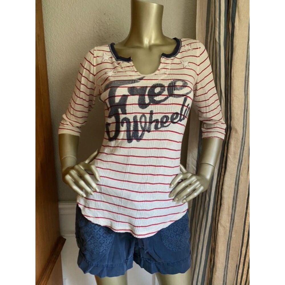 EUC Free People Free Wheelin' Patch Stars Stripes T-Shirt XS